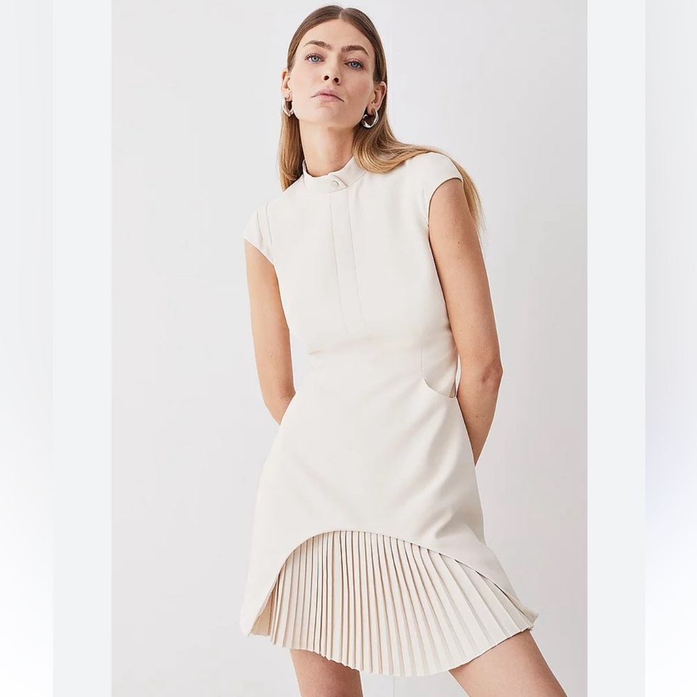 Karen Millen Cream White Military Pleated Tailored Mini Dress 10